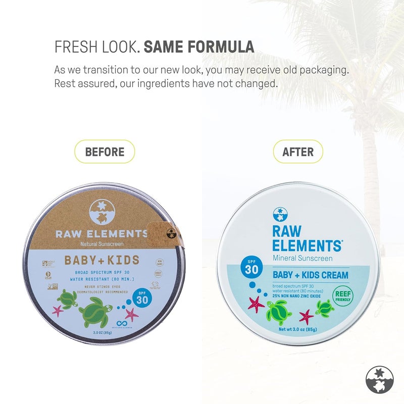 raw elements Baby & Kids SPF 30 Organic Sunscreen Tin, Non-Nano Zinc Oxide, Reef-Safe, Cruelty-Free, Gluten & Nut Free, Travel Sunblock 3.0 oz - Image 2